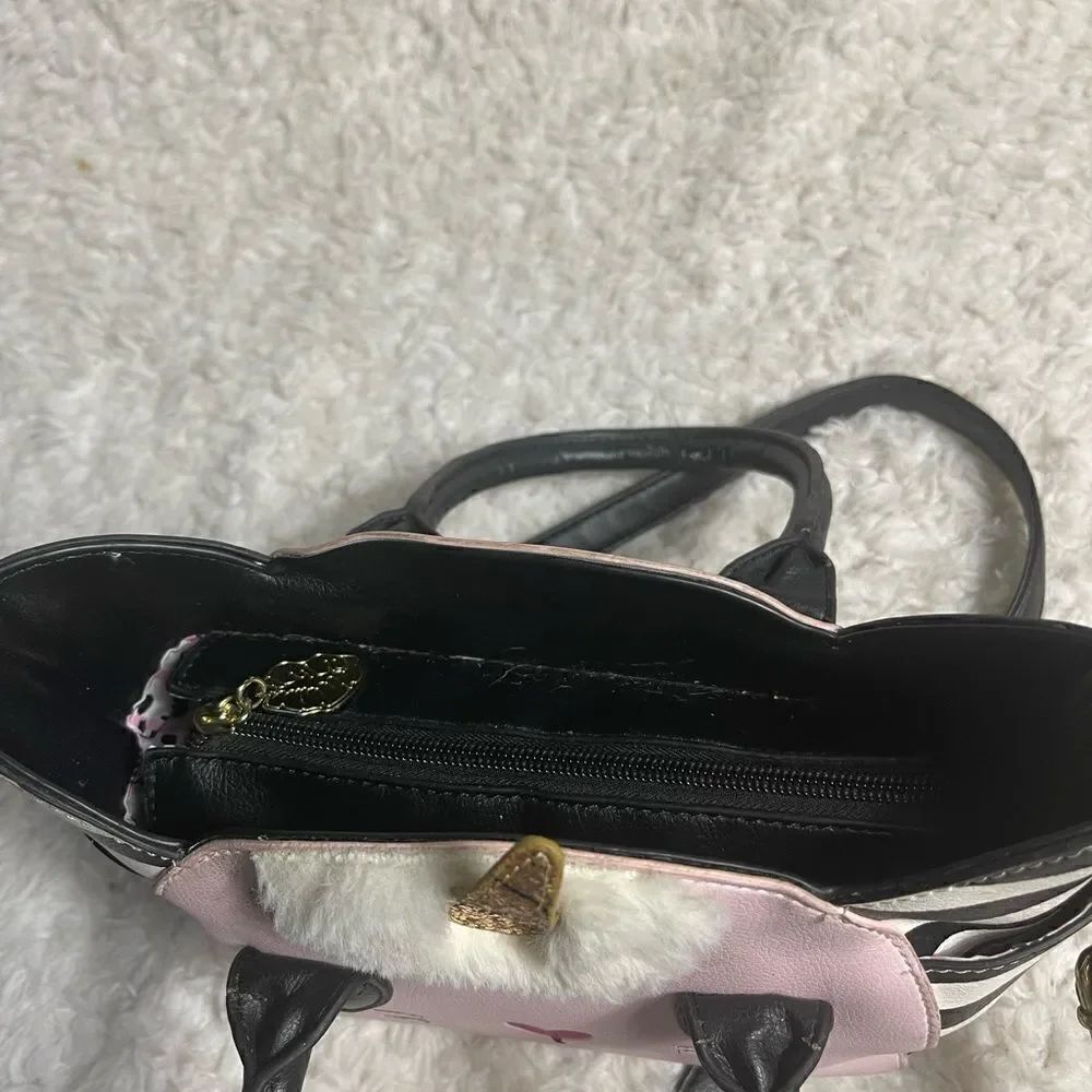 Betsey Johnson unicorn kitty small/crossbody bag  pink,black & white stripes - Picture 7 of 9